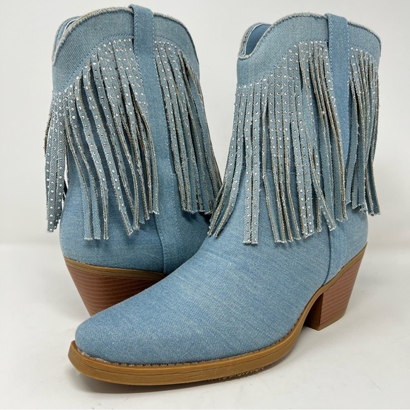 Sugar Shoes - Sugar Light Blue Fringe Ankle Boots